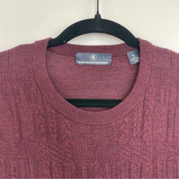 Hart Schaffner Marx Extra Fine Merino Wool XL maroon plum knit sweater V-neck - Picture 5 of 11